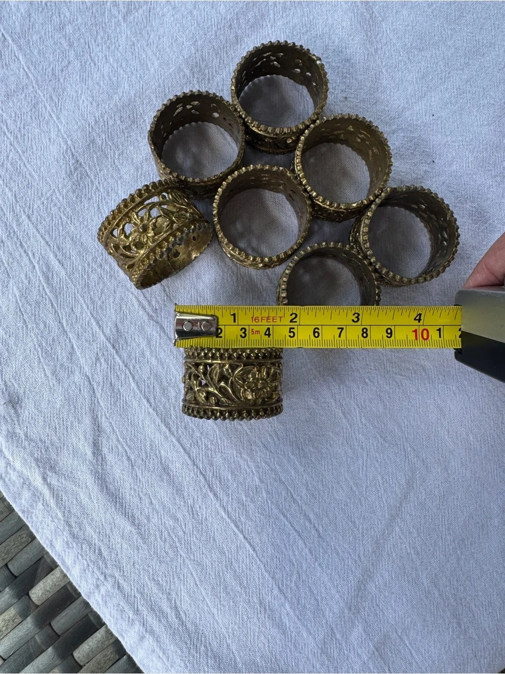 Vintage Gold Tone Filigree Napkin Rings Set of 8 Floral Scroll Metal